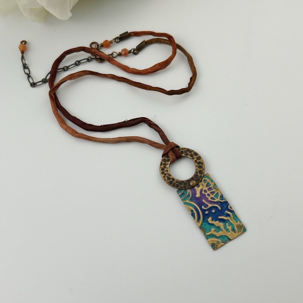 Handpainted Colorful Under the Sea Pendant Necklace with Silk Cord